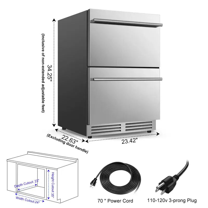 Classic Series 24" Beverage Refrigerator Drawer Cooler with LED Light Lighting and 2 Grid Organizer | Fridge.com