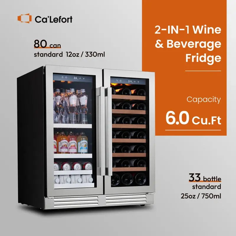 Clf 30" 33 Bottle and 80 Cans Dual Zone Built-In Wine & Beverage Refrigerator Freestanding Fridge | Fridge.com