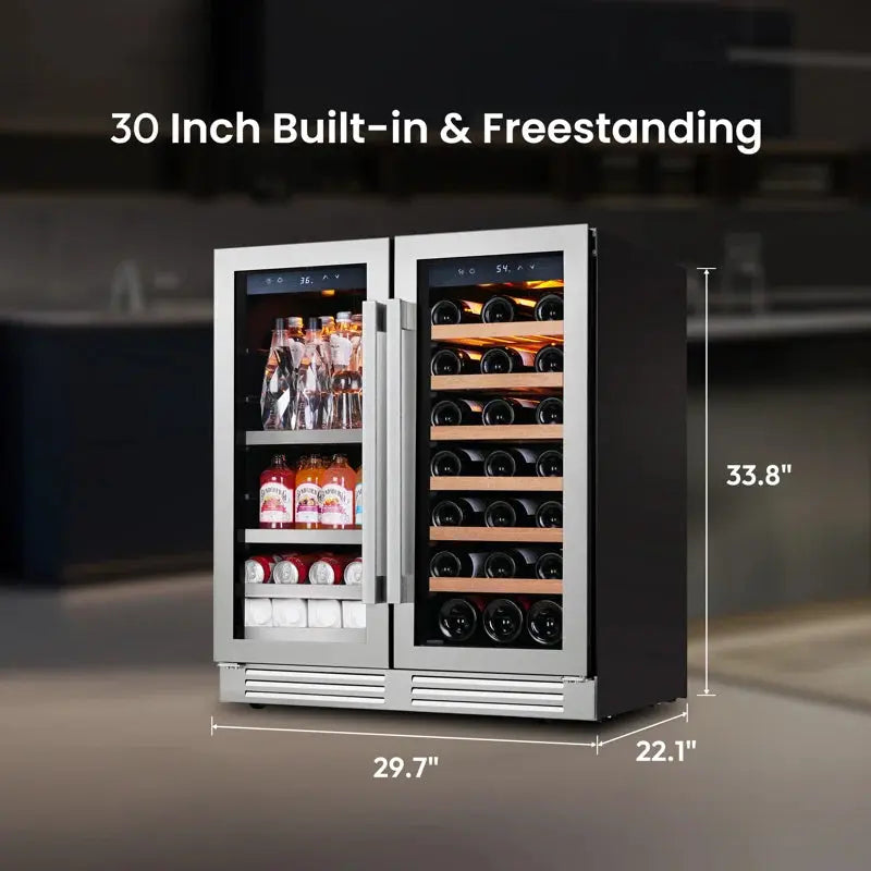 Clf 30" 33 Bottle and 80 Cans Dual Zone Built-In Wine & Beverage Refrigerator Freestanding Fridge | Fridge.com