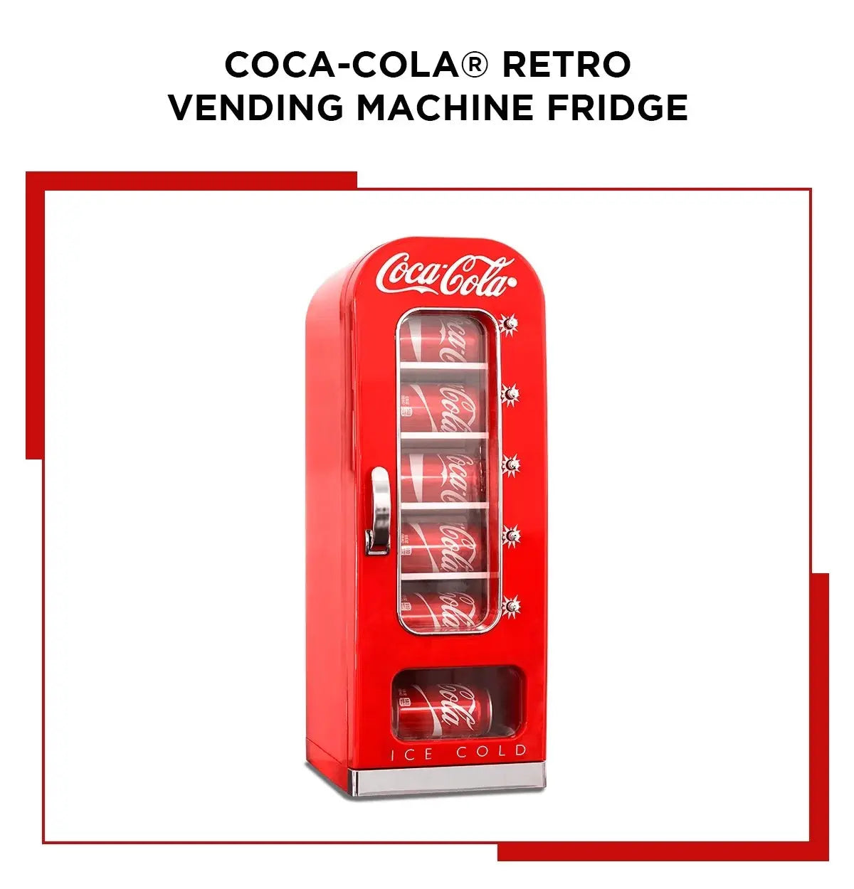 Coca-Cola 10 Can Retro Vending Machine Mini Cooler Display Window, Portable Refrigerator, Red | Fridge.com