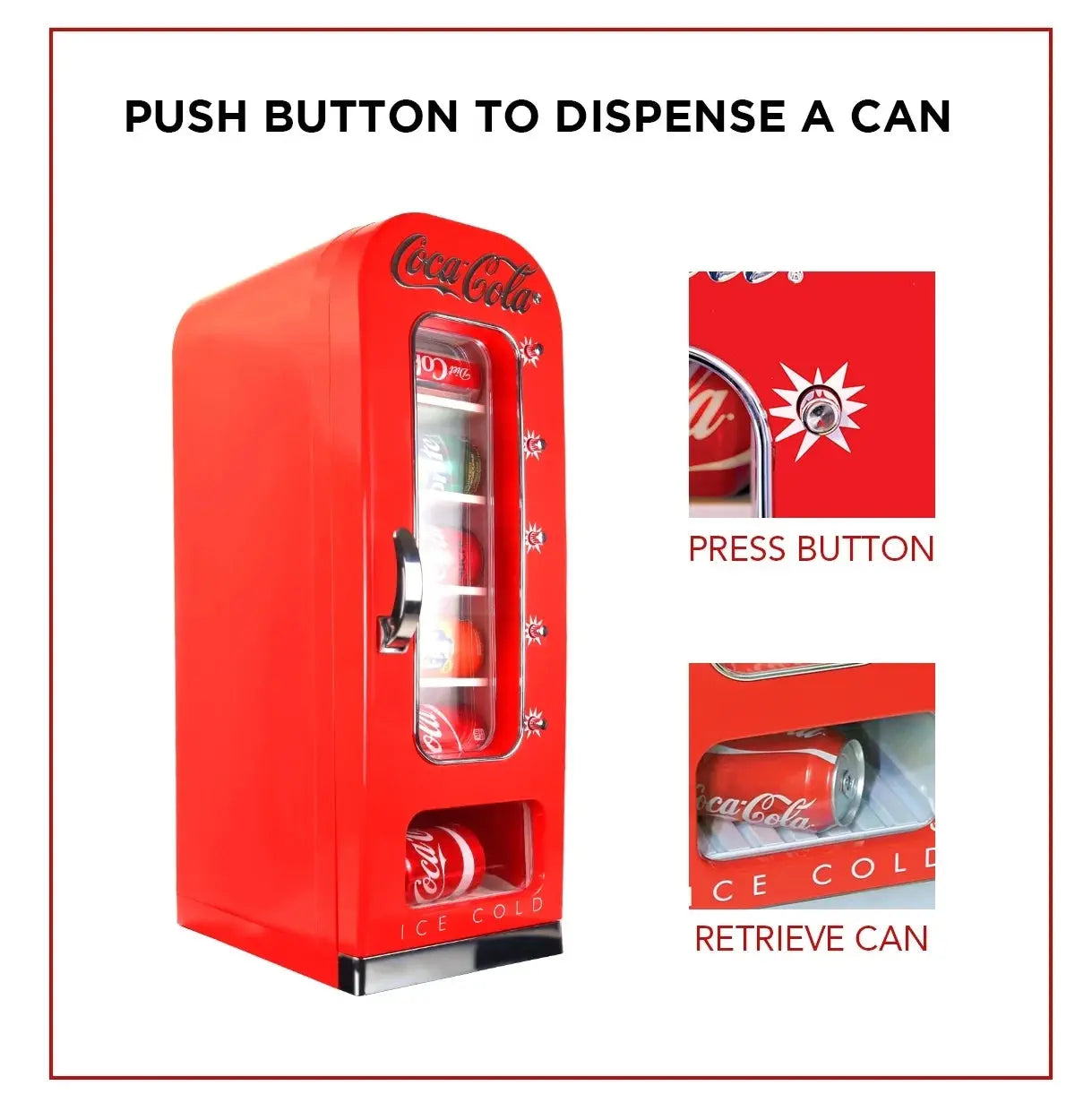 Coca-Cola 10 Can Retro Vending Machine Mini Cooler Display Window, Portable Refrigerator, Red | Fridge.com