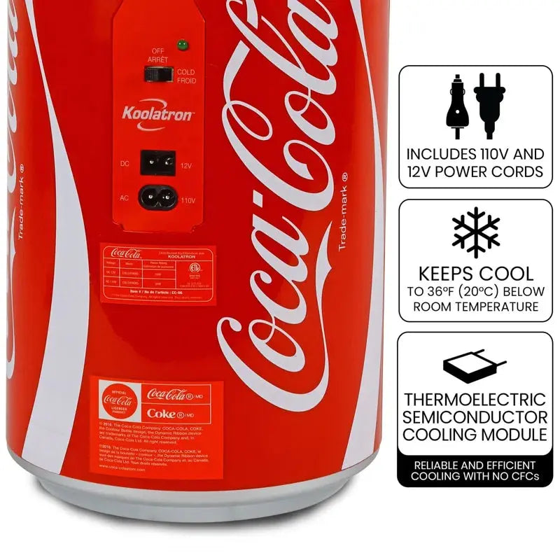 Coca-Cola 8 Can Portable Mini Fridge 12V DC 110V AC 5.4L Cooler, Red | Fridge.com