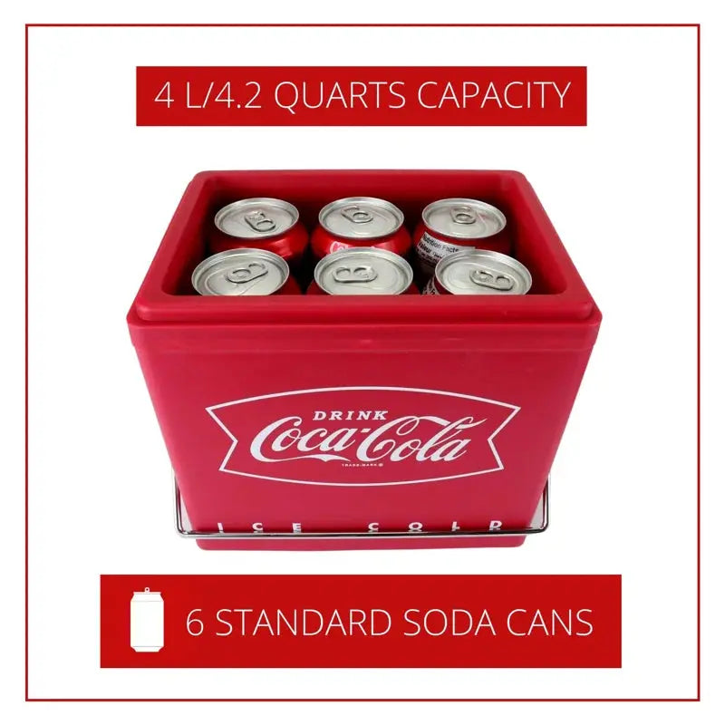 Coca-Cola Retro Ice Chest Style Electric Cooler, 12V DC 110V AC 6 Can | Fridge.com