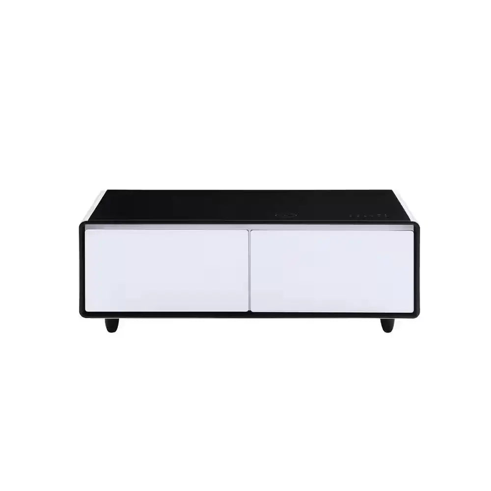 Coffee Table Fridge 27 In. 25 Cu. Ft. Retro Mini Refrigerator in White+Black, Bluetooth Speaker, Wireless Charging | Fridge.com