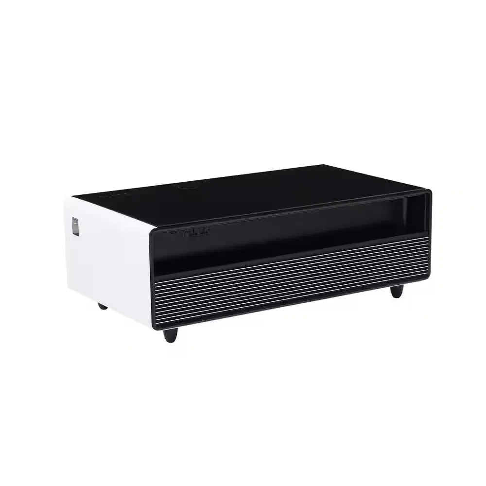 Coffee Table Fridge 27 In. 25 Cu. Ft. Retro Mini Refrigerator in White+Black, Bluetooth Speaker, Wireless Charging | Fridge.com