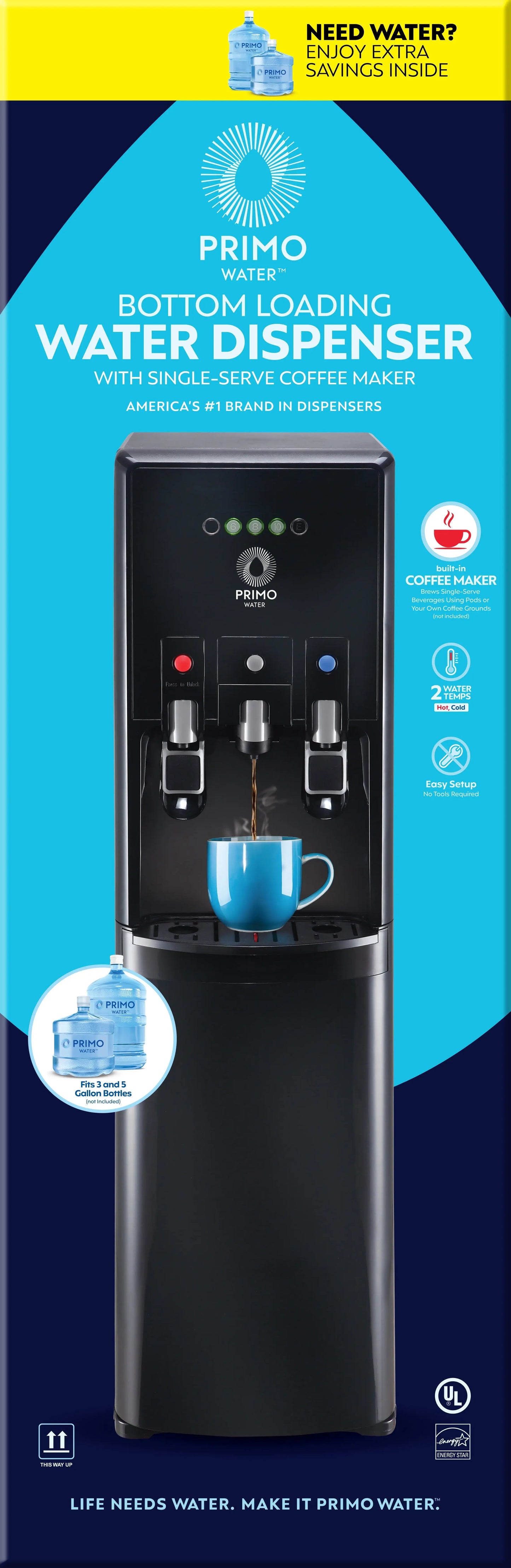 Primo® Water Htrio Coffee K-Cup Water Dispenser Bottom Loading, Hot/Cold Temperature, Black | Fridge.com