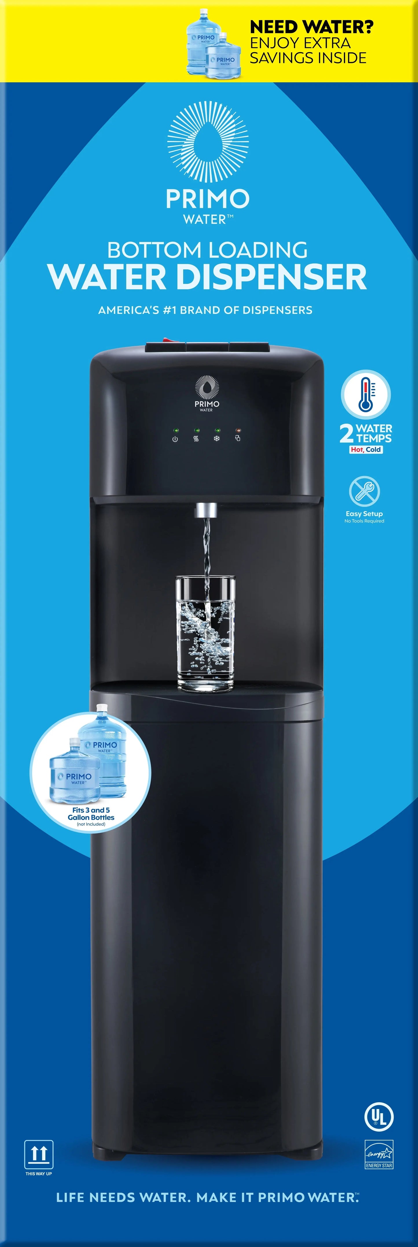 Primo® Water Dispenser Bottom Loading, Hot/Cold Temperature, Black Model 601088 | Fridge.com