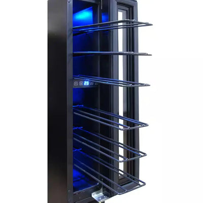 Compact Single-Zone Mirrored 7-Bottle Capacity Free Standing Wine Cooler in Black | Fridge.com