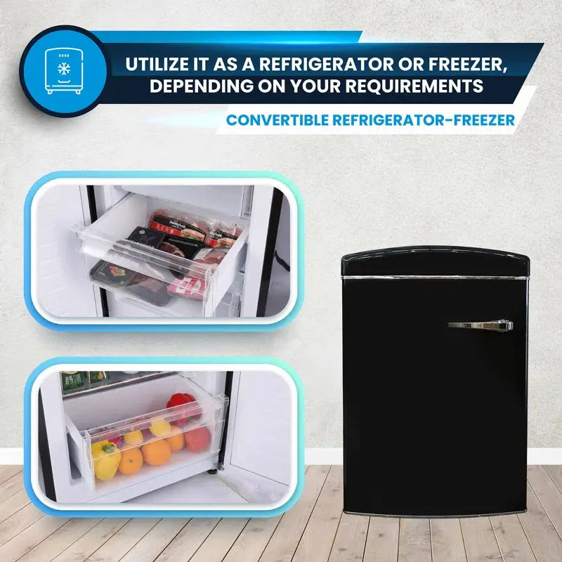 Conserv 3.2 Cu.Ft. Frost Free Black Retro Convertible Refrigerator-Freezer Set | Fridge.com