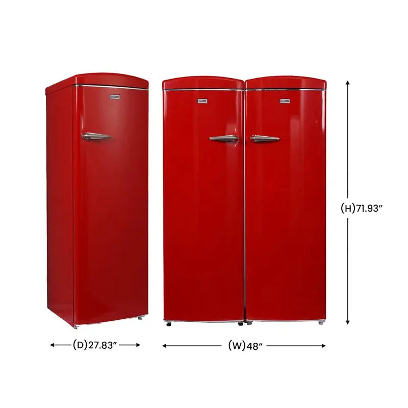 Conserv 8.3 Cu. Ft. Red Classic Retro Upright Freezer - 11 Cu. Ft. Classic Retro Refrigerator Set | Fridge.com