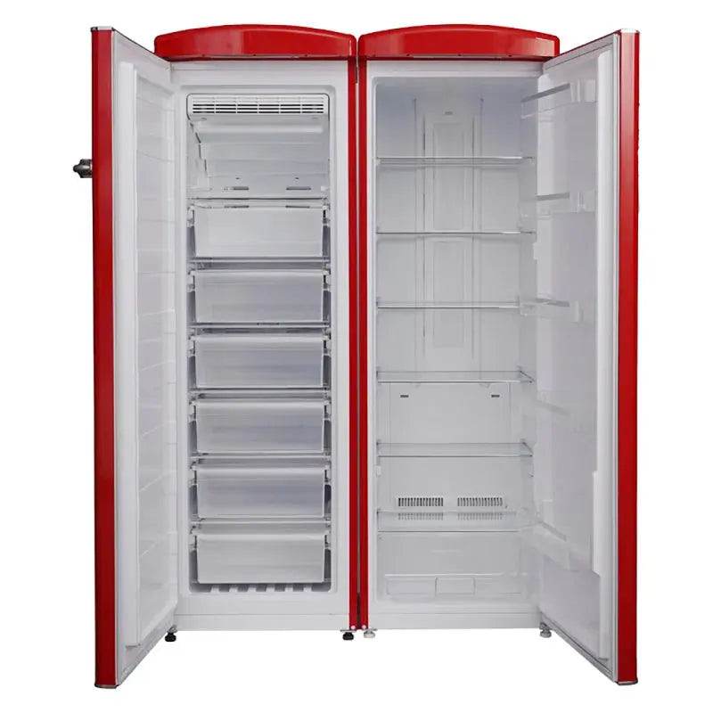 Conserv 8.3 Cu. Ft. Red Classic Retro Upright Freezer - 11 Cu. Ft. Classic Retro Refrigerator Set | Fridge.com