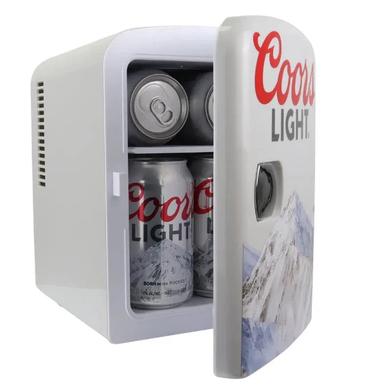 Coors Light 4 L Mini Fridge, 6 Can Portable Thermoelectric Cooler, Gray | Fridge.com