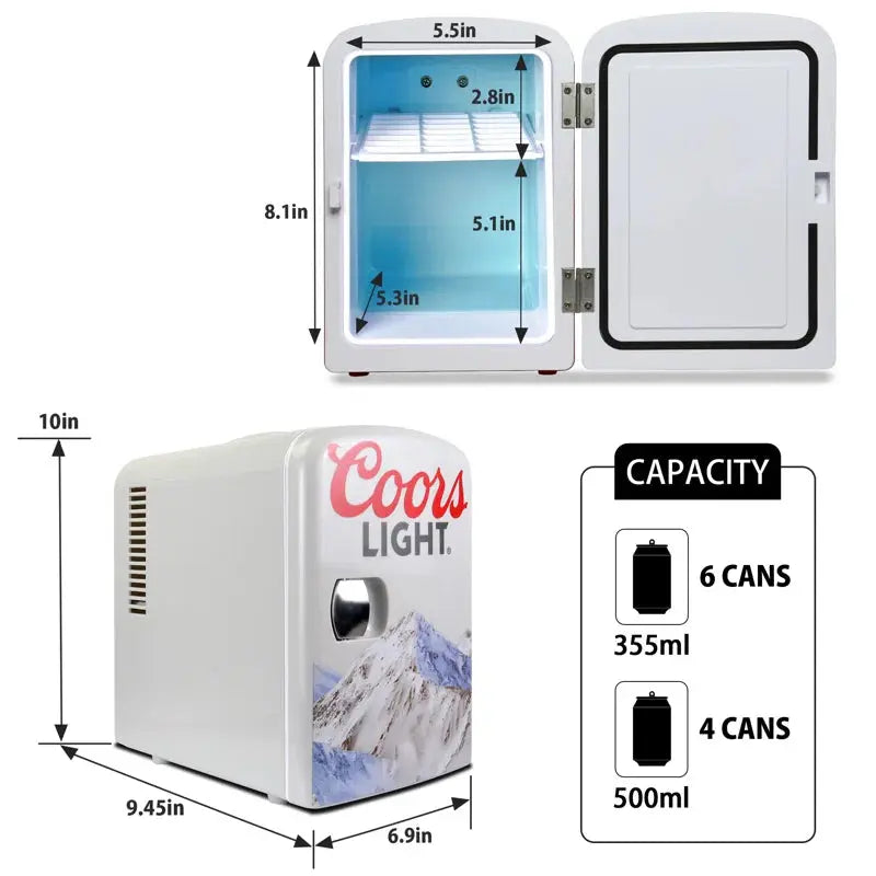 Coors Light 4 L Mini Fridge, 6 Can Portable Thermoelectric Cooler, Gray | Fridge.com