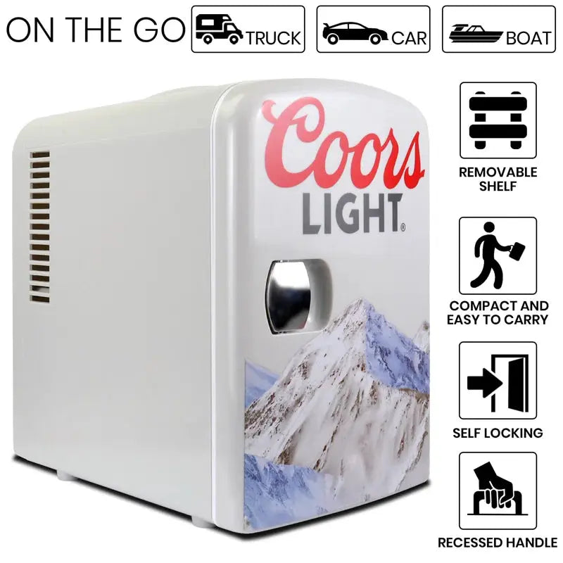 Coors Light 4 L Mini Fridge, 6 Can Portable Thermoelectric Cooler, Gray | Fridge.com