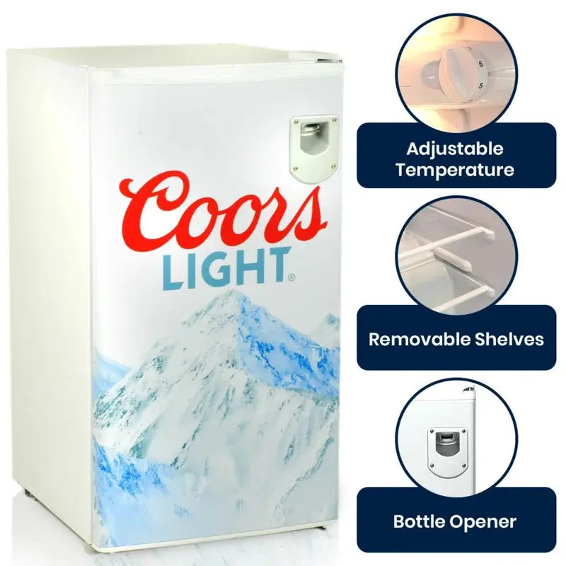 Coors Light Compact Fridge with Bottle Opener, 3.2 Cu Ft (90L), White | Fridge.com