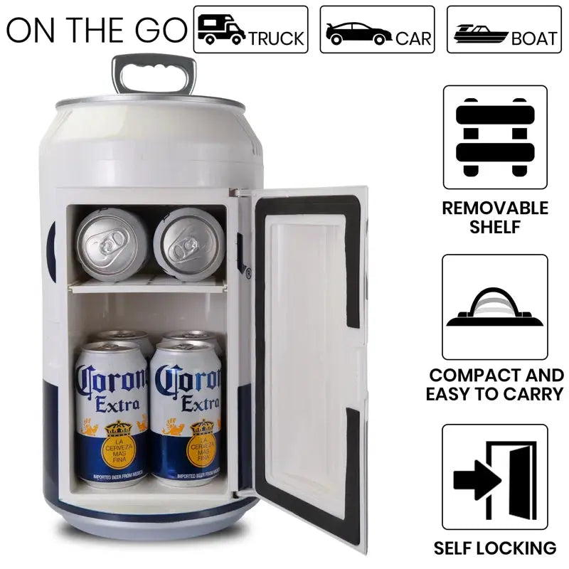 Corona 8 Can Portable Mini Fridge 12V DC 110V AC 5.4L Cooler, White | Fridge.com