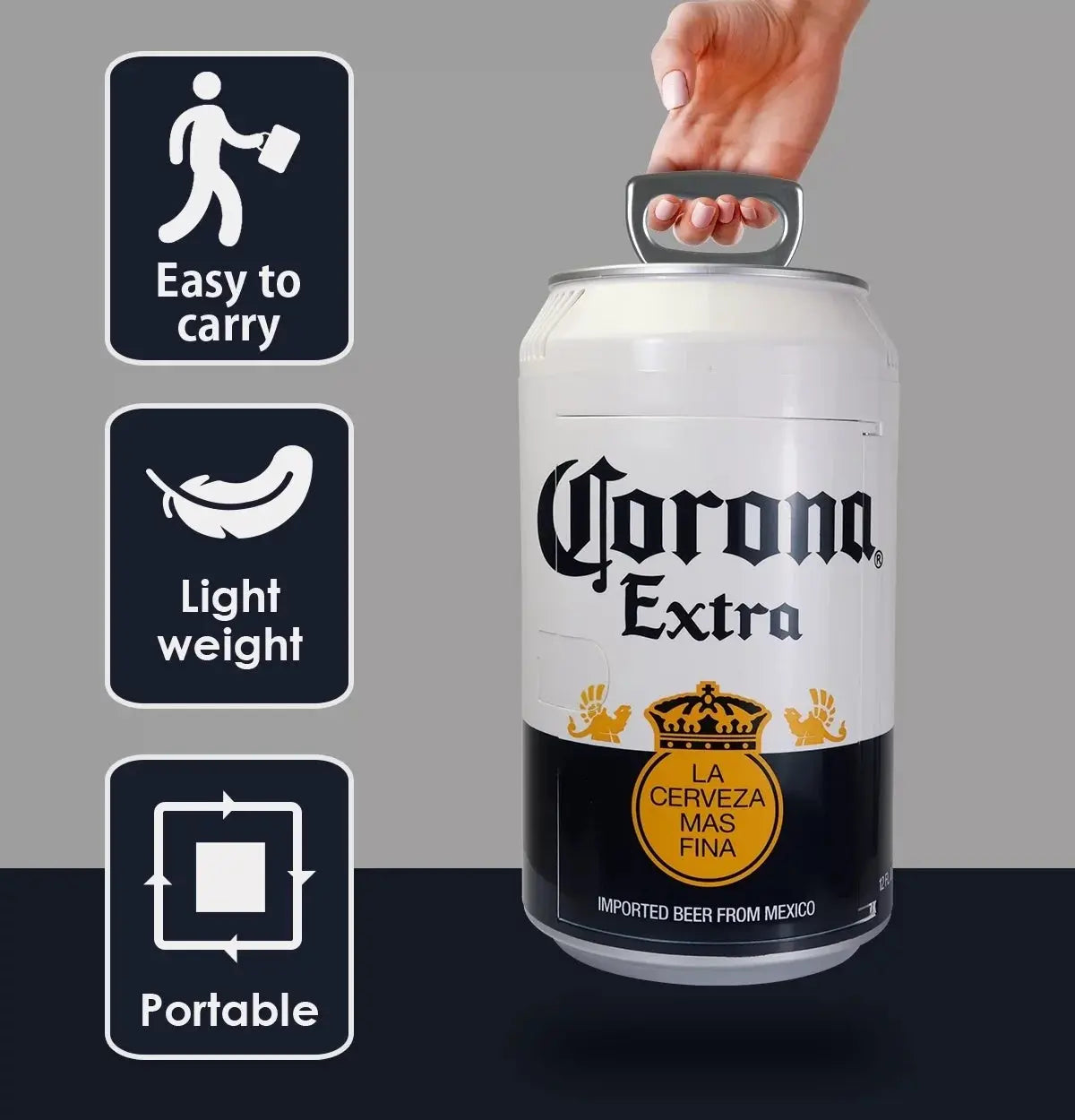 Corona 8 Can Portable Mini Fridge Beer Can Shaped Personal Cooler Travel Fridge White | Fridge.com