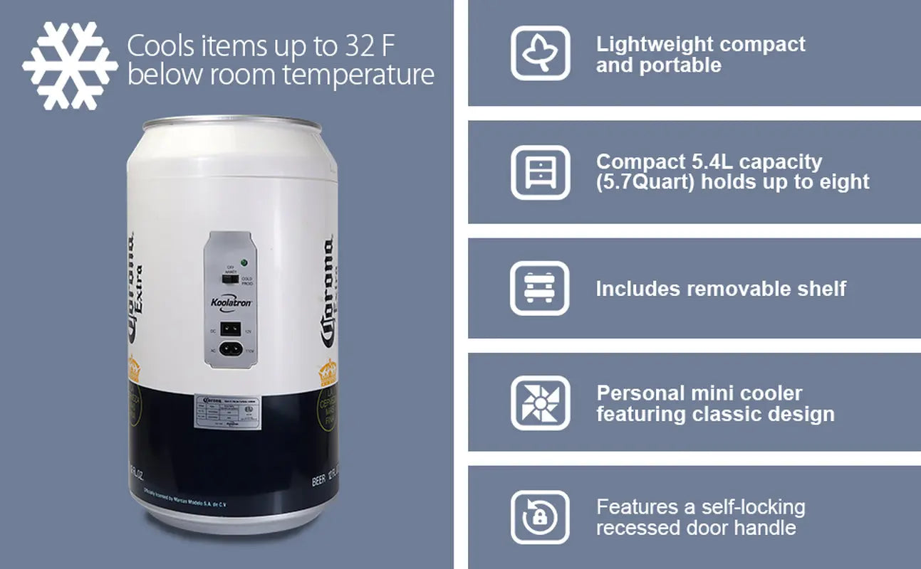 Corona 8 Can Portable Mini Fridge Beer Can Shaped Personal Cooler Travel Fridge White | Fridge.com