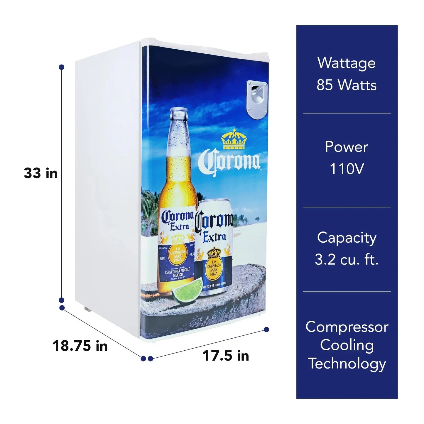 Corona 90 Litre Compact Refrigerator with Bottle Opener Mini Fridge | Fridge.com