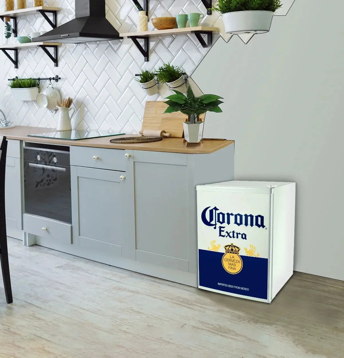 Corona Mini Beer Fridge with Freezer, 2.4 Cu. Ft, 70 L for Frozen Meals, Beverages, White Blue | Fridge.com