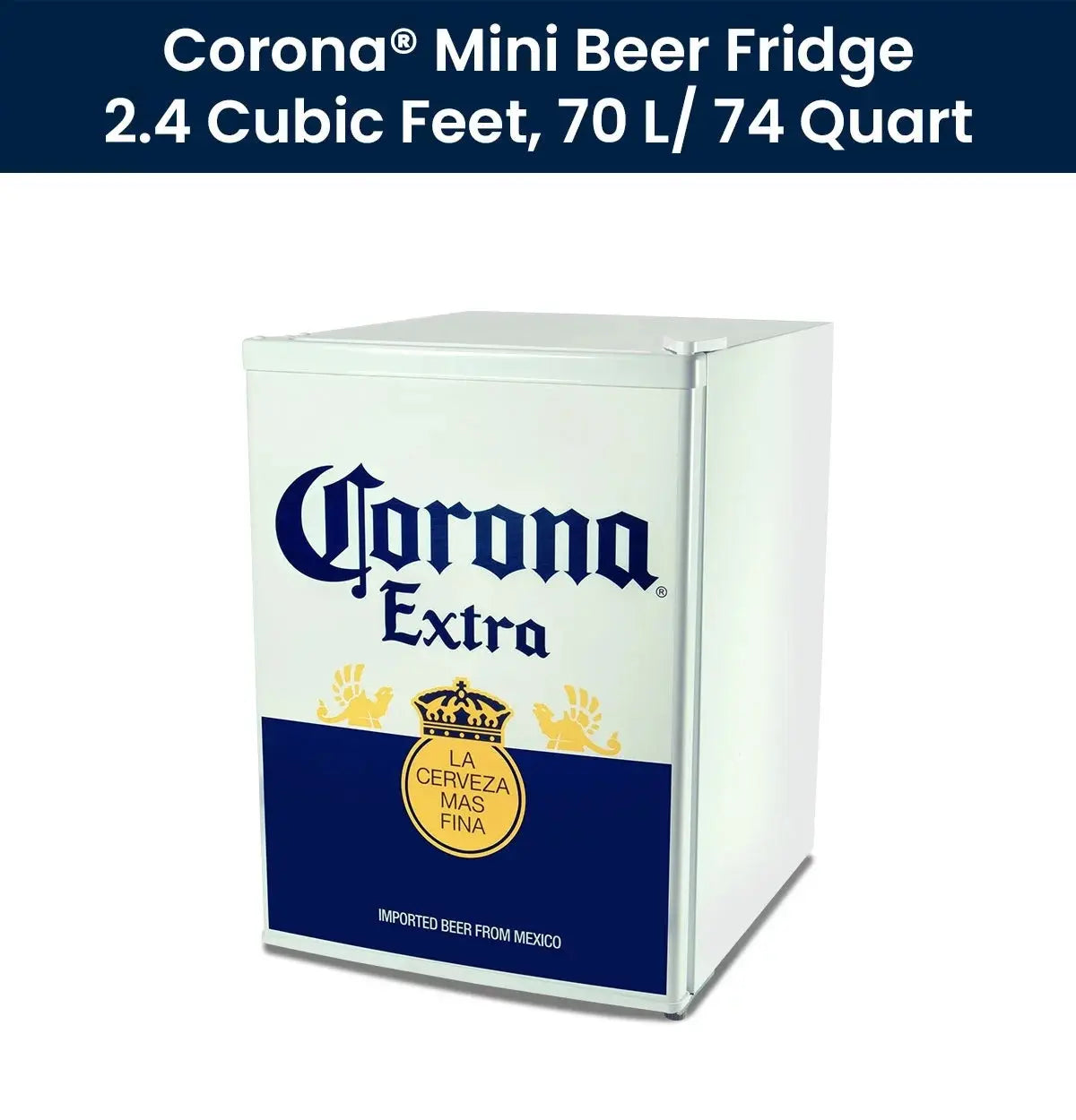 Corona Mini Beer Fridge with Freezer, 2.4 Cu. Ft, 70 L for Frozen Meals, Beverages, White Blue | Fridge.com