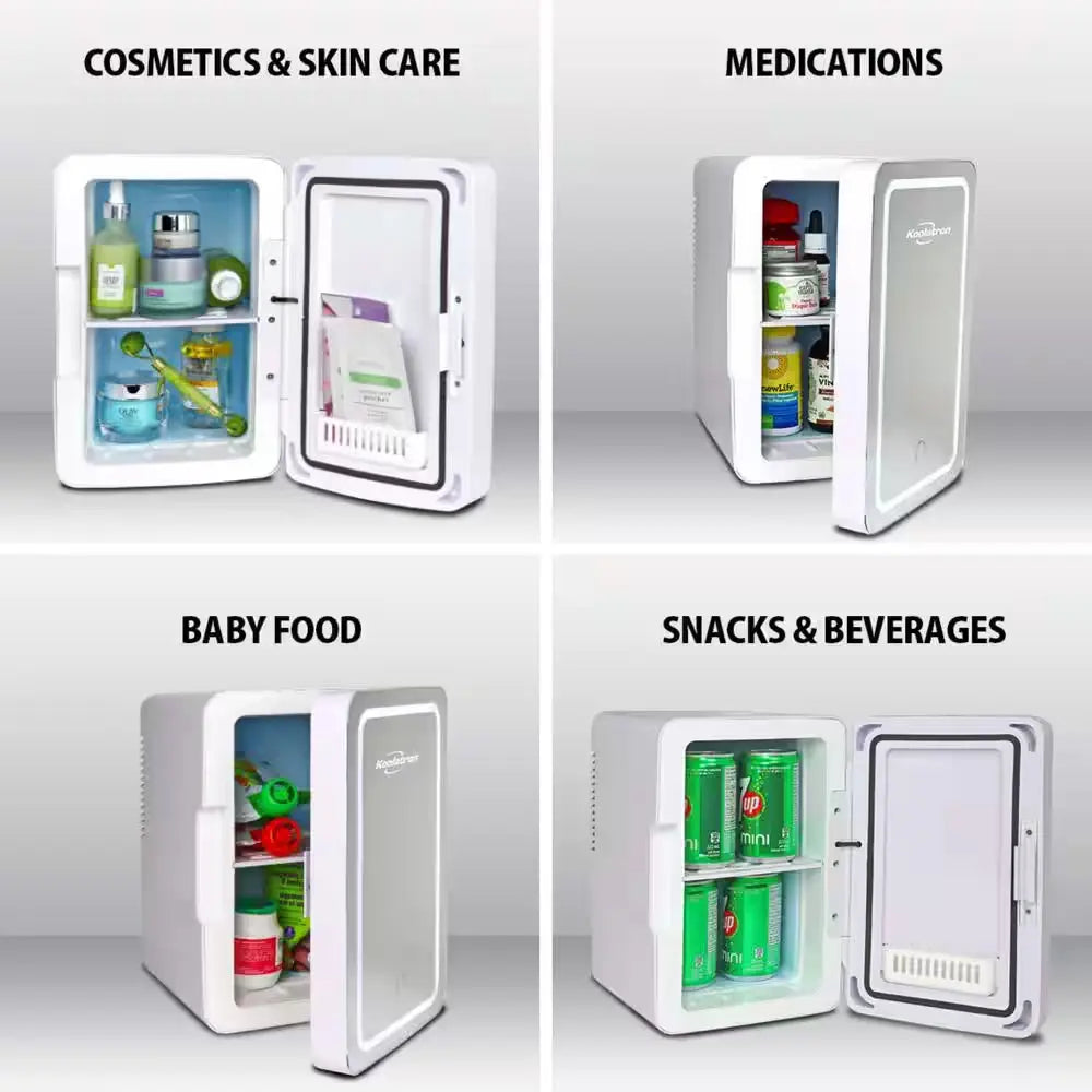 Cosmetics Fridge with Makeup Mirror and LED Ring Light, 12V DC 110V AC Portable Cooler, 6L | Fridge.com