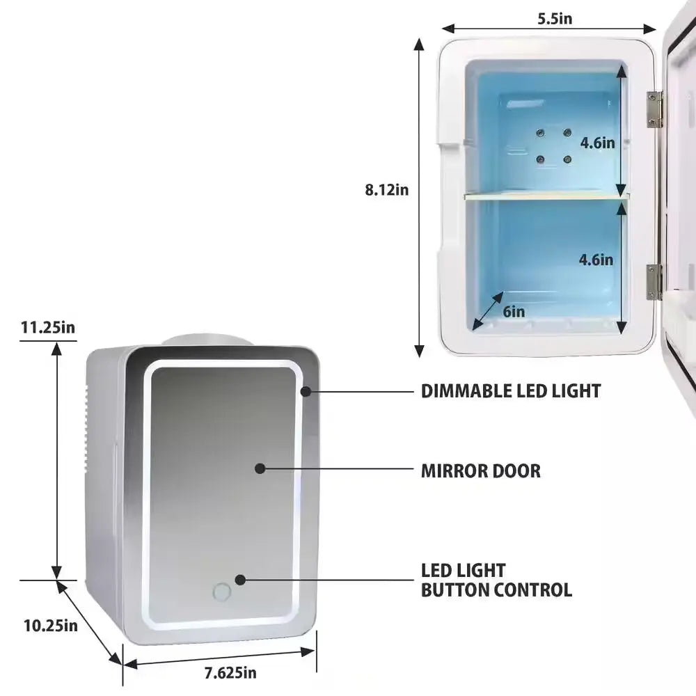 Cosmetics Fridge with Makeup Mirror and LED Ring Light, 12V DC 110V AC Portable Cooler, 6L | Fridge.com