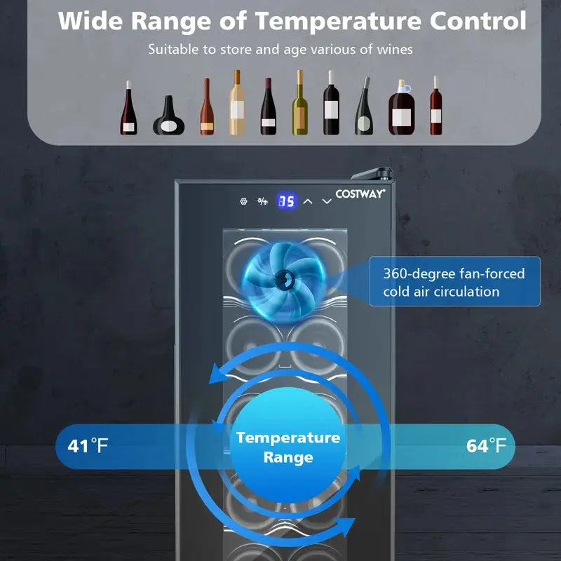 Costway 10'' 12 Bottle Single Zone Freestanding Wine Refrigerator | Fridge.com