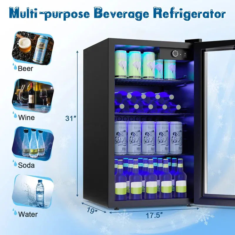 Costway 120 Cans (12 Oz.) Black 3.2 Cu. Ft. Beverage Refrigerator | Fridge.com