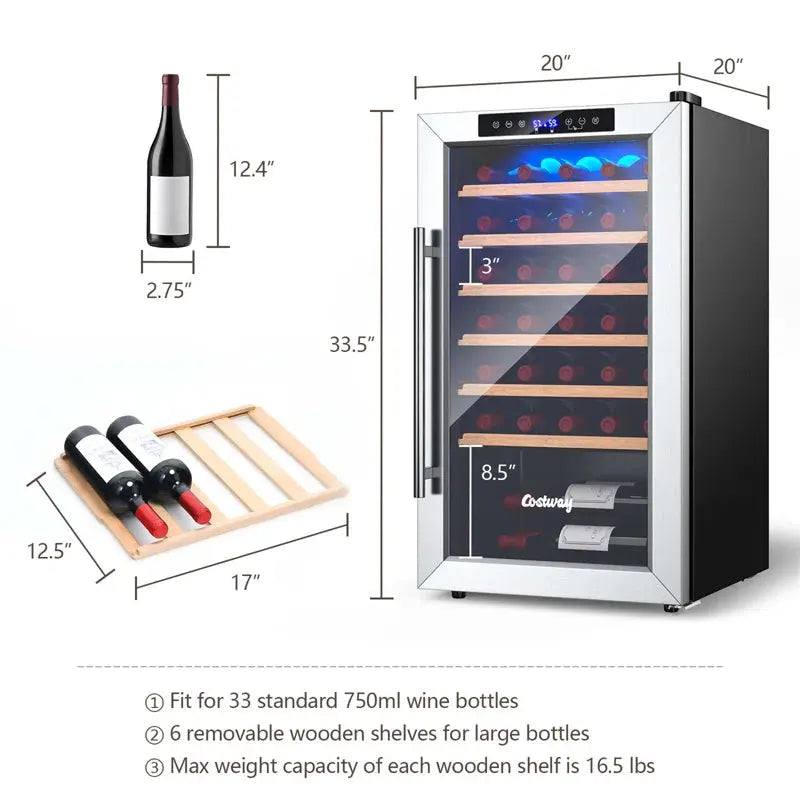 Costway 20'' 33 Bottle Single Zone Freestanding Wine Refrigerator | Fridge.com