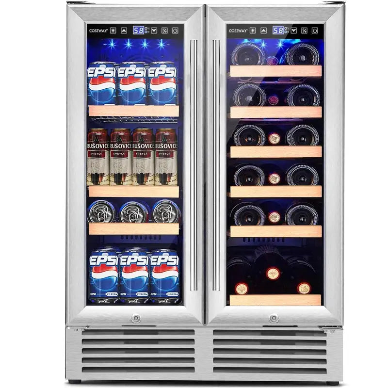 Costway 23.4'' 18 Bottle and Can Dual Zone Freestanding Wine & Beverage Refrigerator | Fridge.com