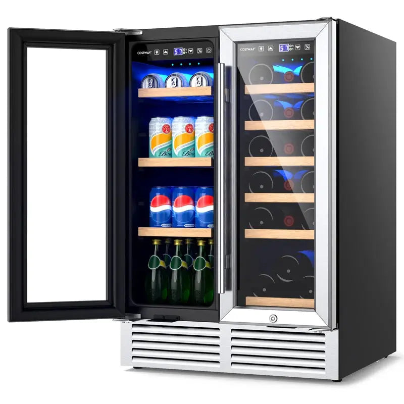 Costway 23.4'' 18 Bottle and Can Dual Zone Freestanding Wine & Beverage Refrigerator | Fridge.com