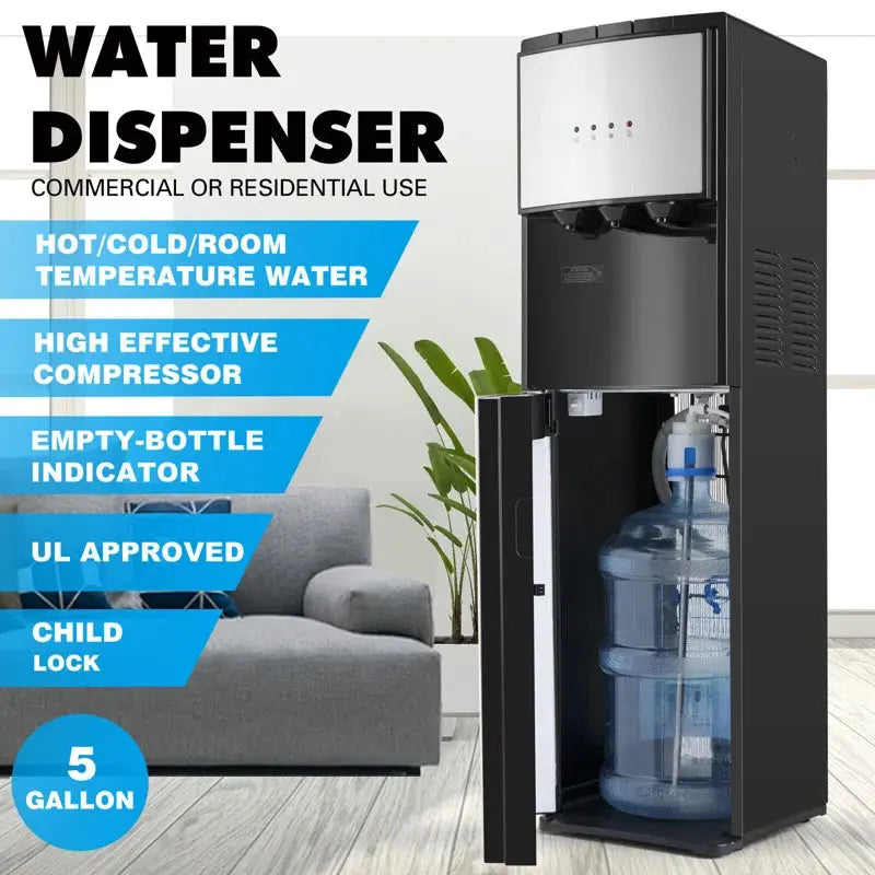 Cosvalve Black Free Standing Bottom Loading Electric Water Dispenser | Fridge.com