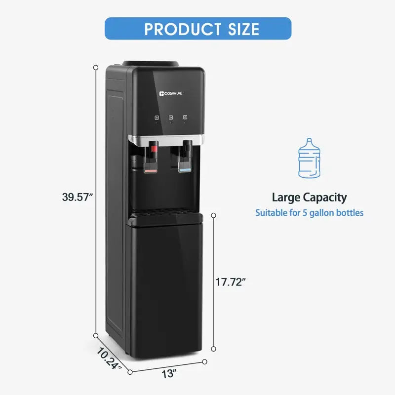 Cosvalve Black Free Standing Top Loading Electric Water Dispenser | Fridge.com