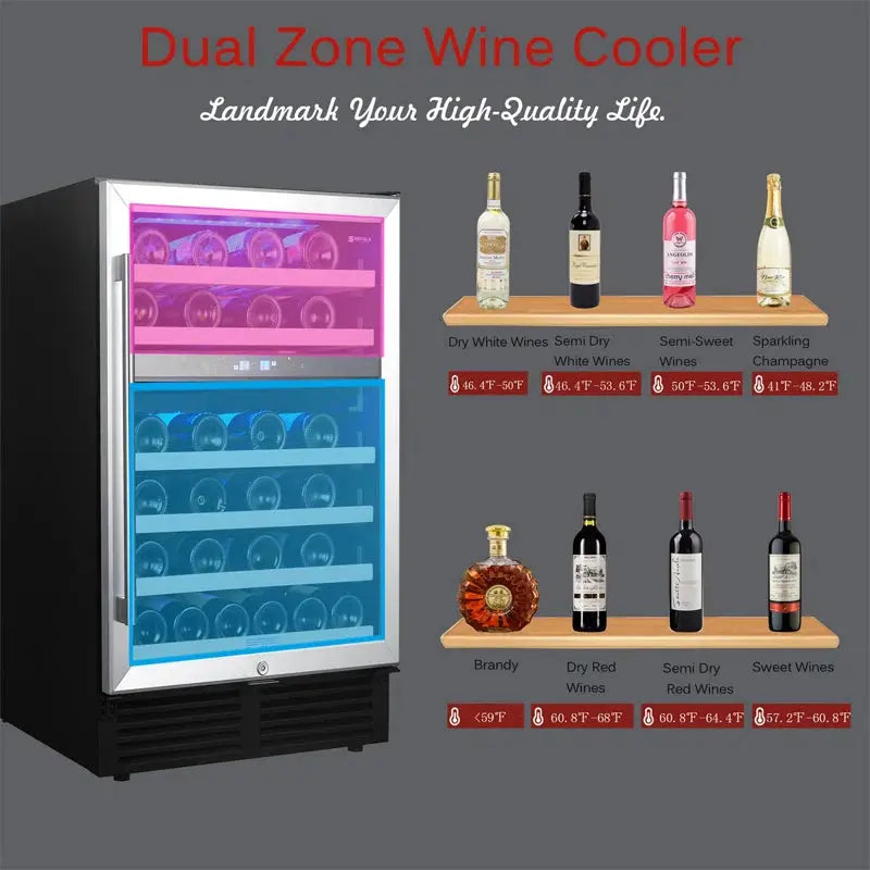 Cozypony 23.4'' 46 Bottle Dual Zone Wine Refrigerator | Fridge.com