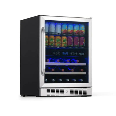 Premium 24 In. Dual Zone 20 Wine Bottles and 70 Cans Beverage and Wine Cooler W/ Customizable Shelves in Stainless Steel | Fridge.com