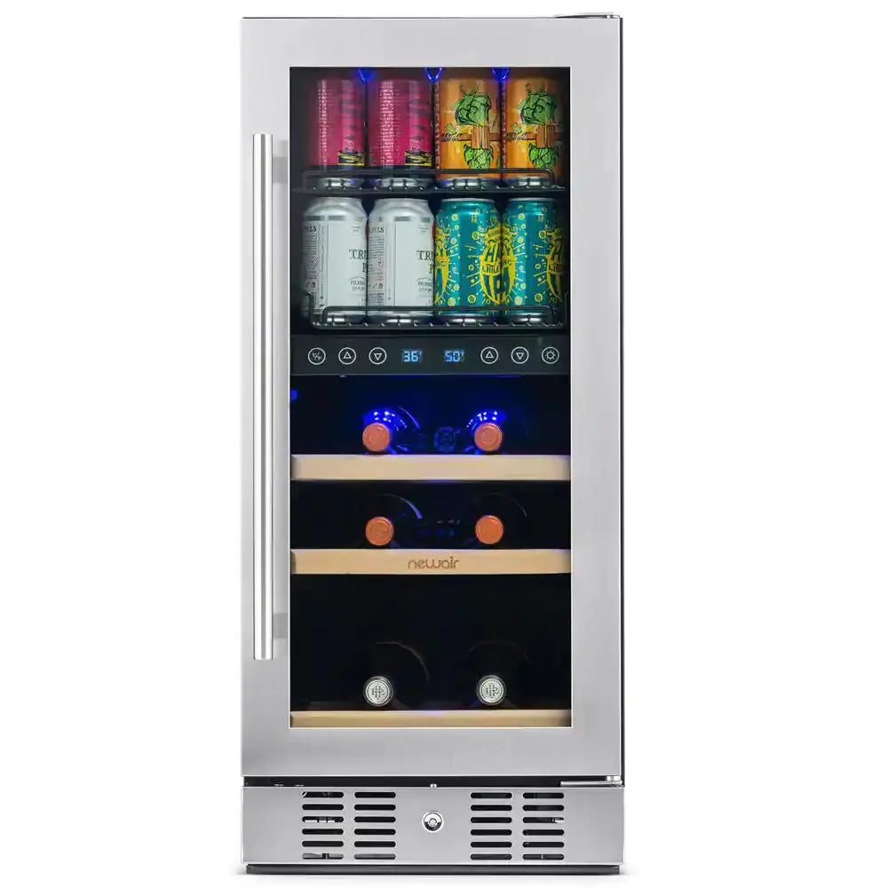 Premium 24 In. Dual Zone 20 Wine Bottles and 70 Cans Beverage and Wine Cooler W/ Customizable Shelves in Stainless Steel | Fridge.com