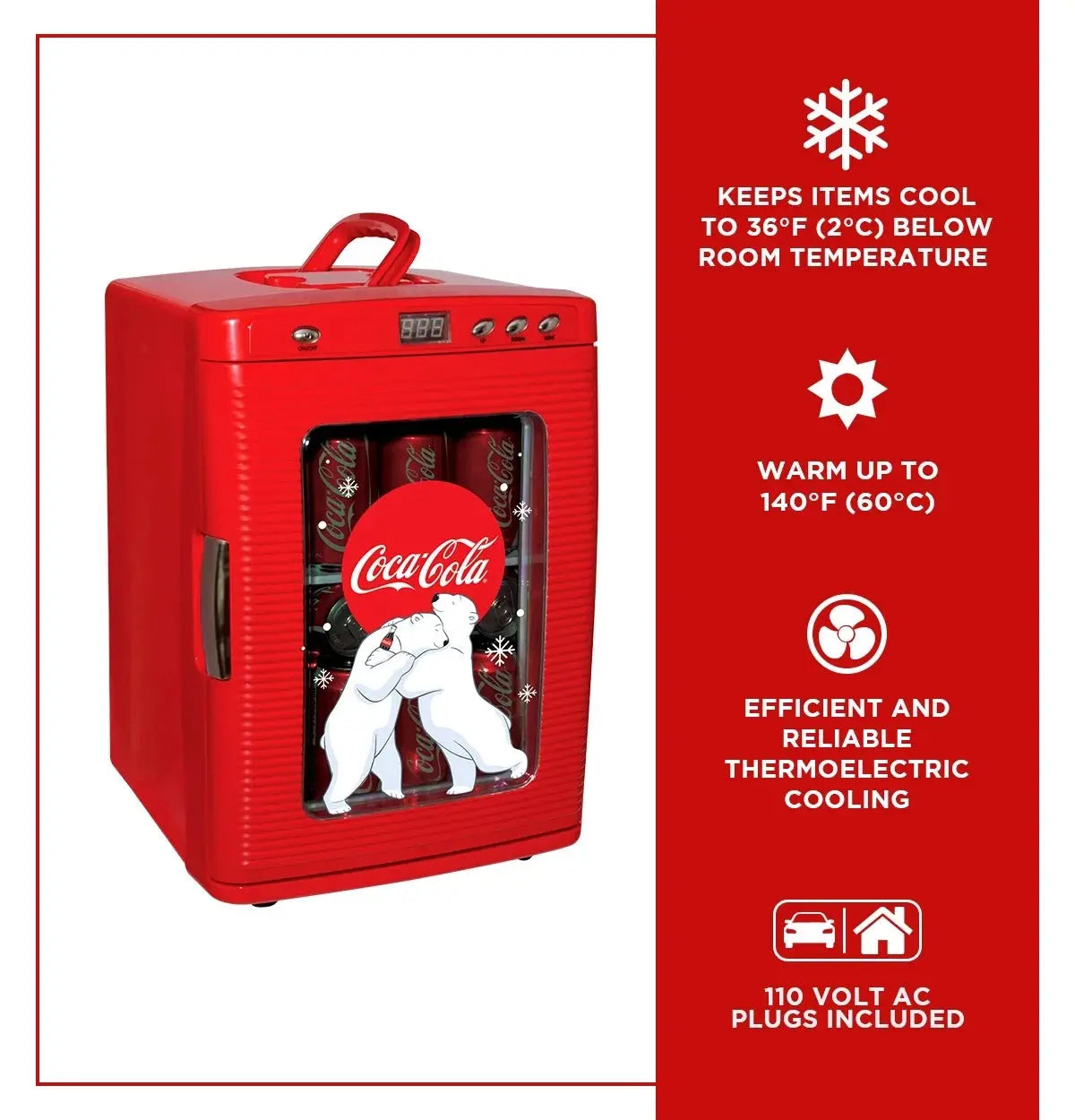 Coca-Cola 28 Can Portable Cooler Warmer with Display AC/DC 25L (26 Qt) | Fridge.com