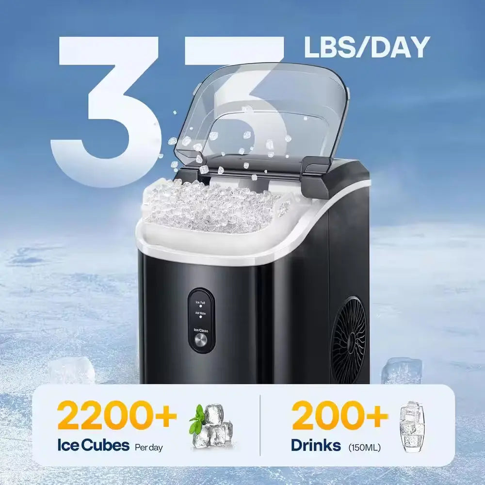 10.7 In. 33 Lb./Day Chewable Nugget Ice Countertop Portable Ice Maker in Black | Fridge.com