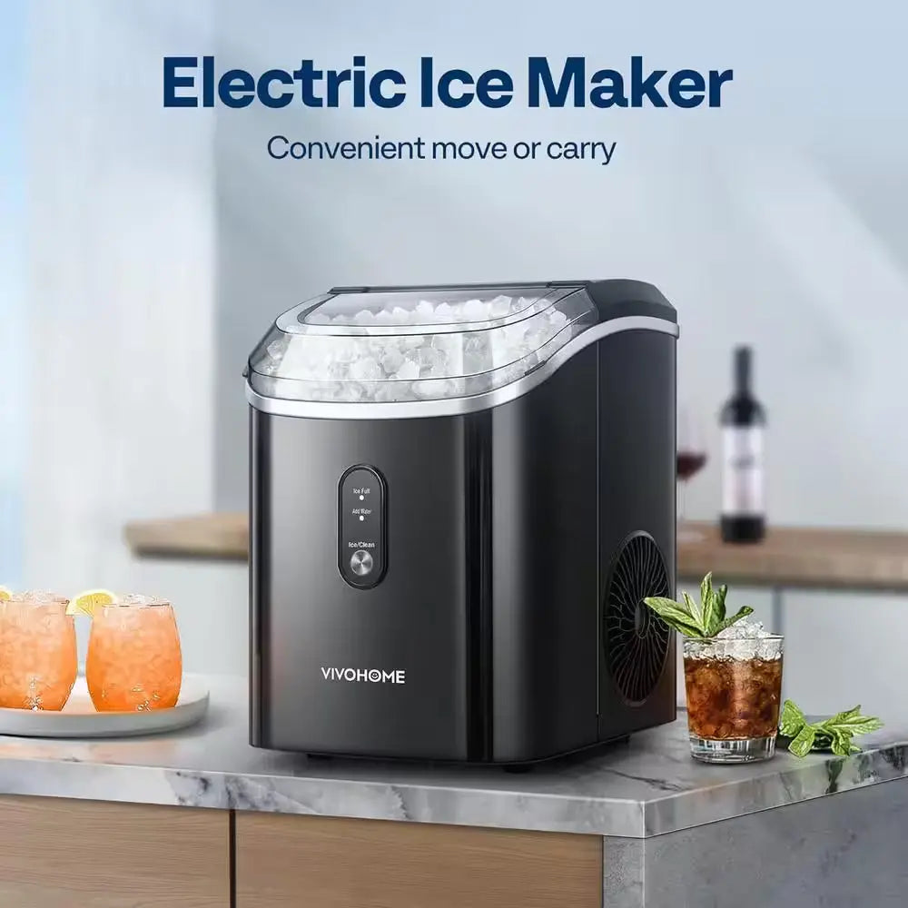 10.7 In. 33 Lb./Day Chewable Nugget Ice Countertop Portable Ice Maker in Black | Fridge.com