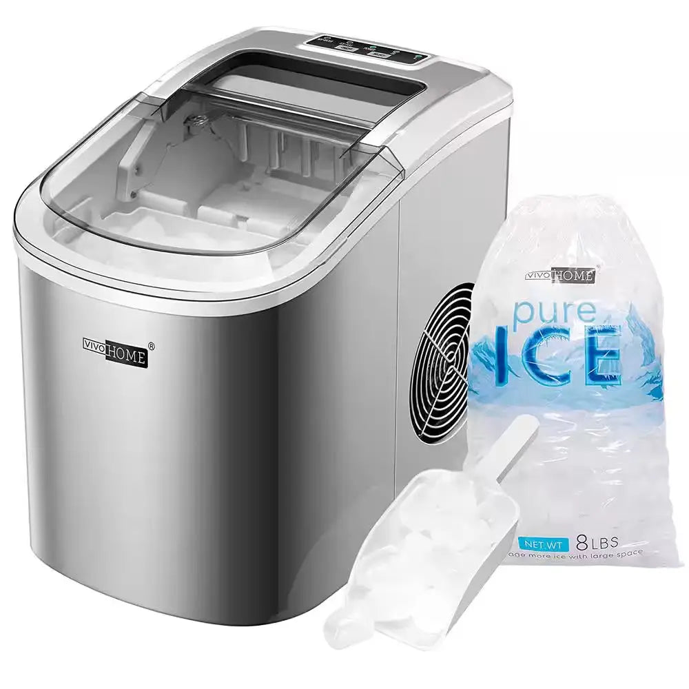 27Lbs/Day Electric Portable Ice Cube Maker with Hand Scoop and Self Cleaning Function in Sliver | Fridge.com