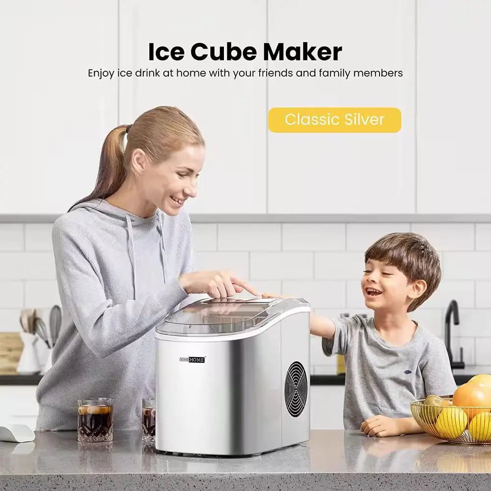 27Lbs/Day Electric Portable Ice Cube Maker with Hand Scoop and Self Cleaning Function in Sliver | Fridge.com