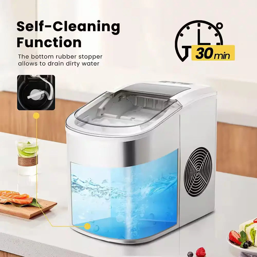 27Lbs/Day Electric Portable Ice Cube Maker with Hand Scoop and Self Cleaning Function in Sliver | Fridge.com