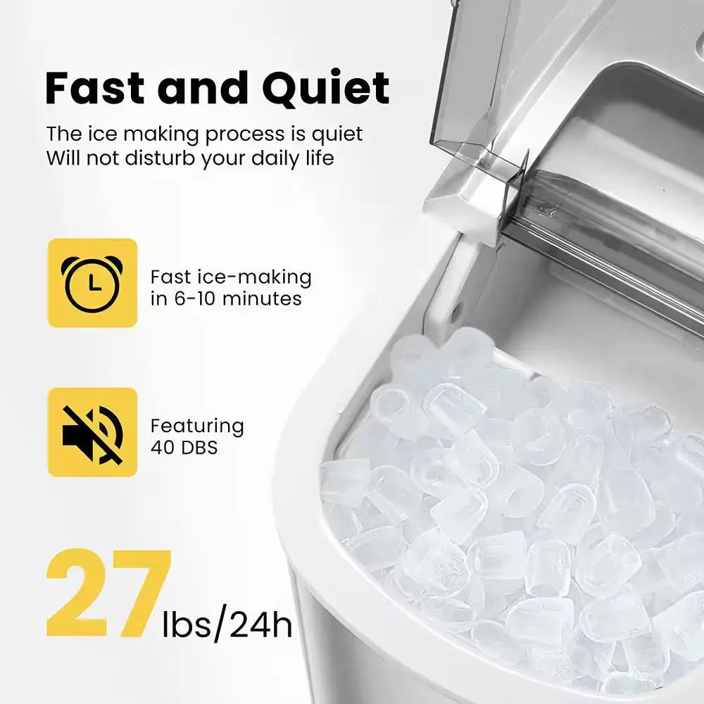 27Lbs/Day Electric Portable Ice Cube Maker with Hand Scoop and Self Cleaning Function in Sliver | Fridge.com