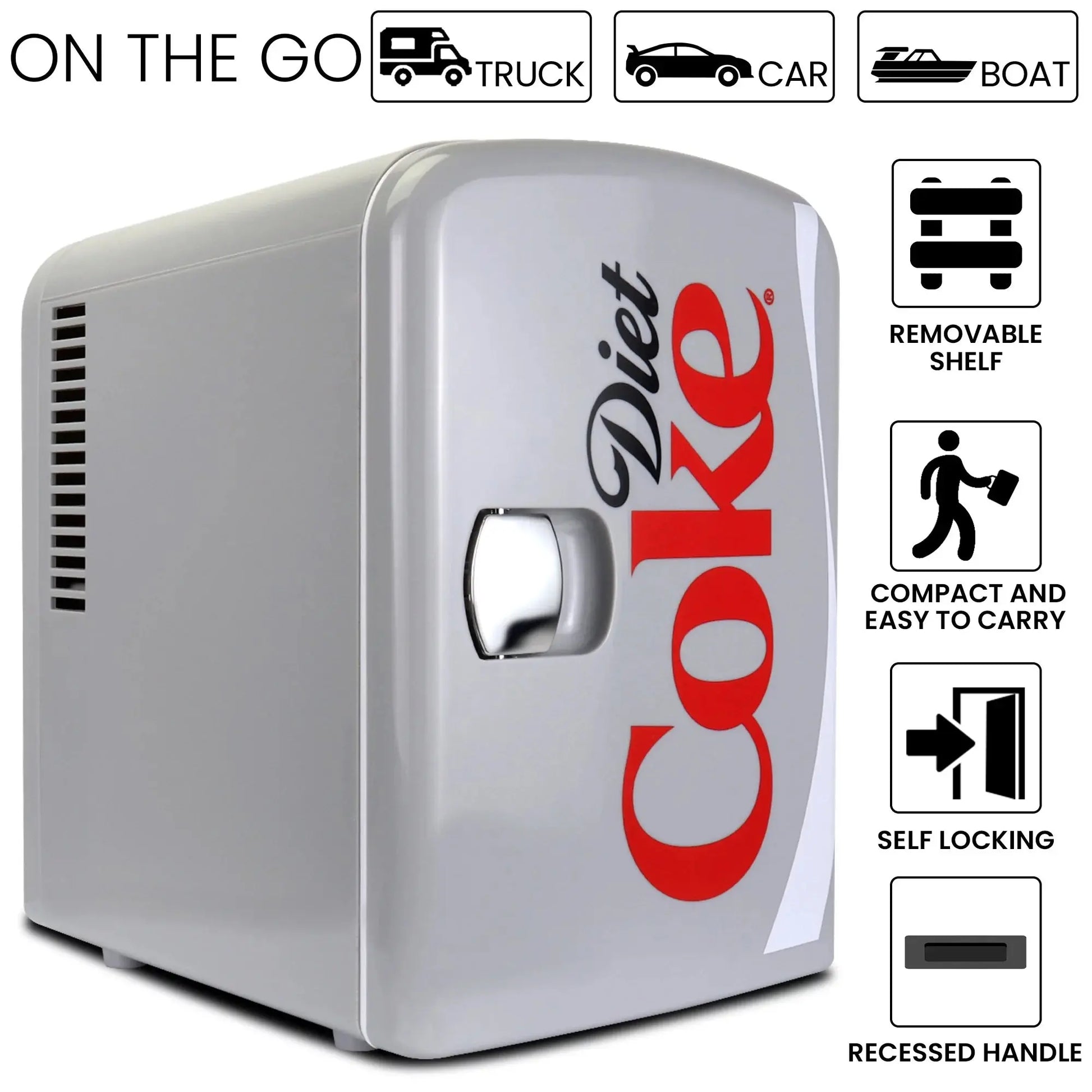 Diet Coke 6 Can Mini Fridge 4L Mini Electric Cooler Warmer Portable 12V Car Cooler Gray | Fridge.com