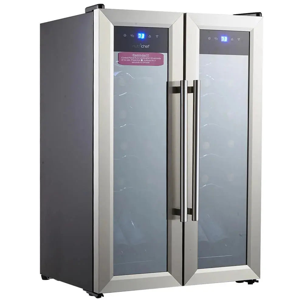 24 Bottle Wine Cooler Refrigerator - White Red Wine Fridge Chiller Countertop Wine Cooler - Freestanding Compact Mini Wine Fridge 24 Bottle W/ Digital Control, Stainless Steel Door - Nutrichef PKCWC24 | Fridge.com