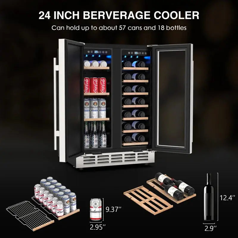 Domccy® 23.4'' 20 Bottle and 57 Can Dual Zone Wine & Beverage Refrigerator | Fridge.com