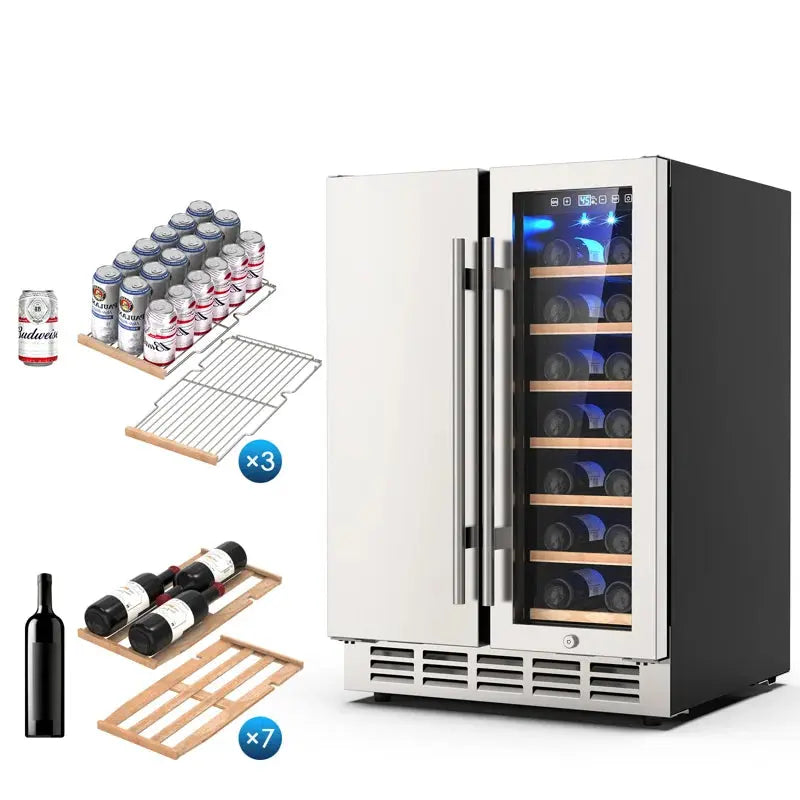 Domccy® 23.4'' 20 Bottle and 57 Can Dual Zone Wine & Beverage Refrigerator | Fridge.com