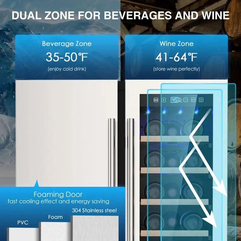 Domccy® 23.4'' 20 Bottle and 57 Can Dual Zone Wine & Beverage Refrigerator | Fridge.com