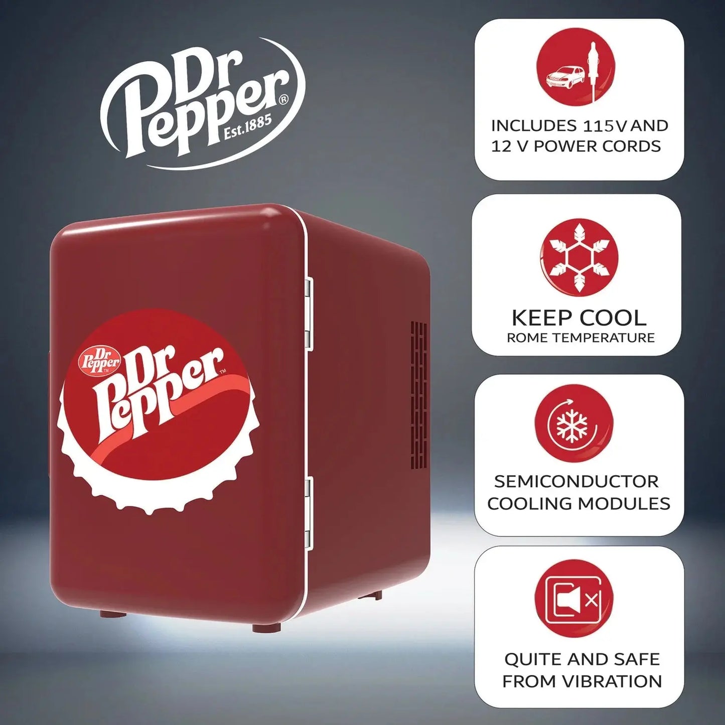 Dr. Pepper 6-Can Portable Mini Fridge, MIS153DRP, Red | Fridge.com